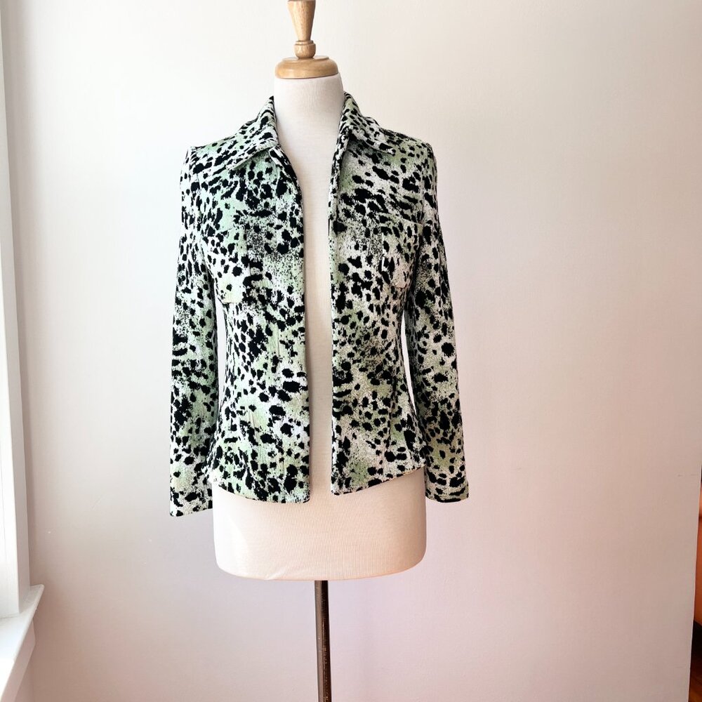 Vintage St John knit green leopard jacket size small